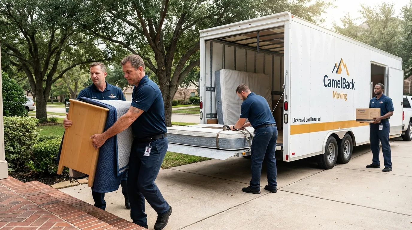 Crew loading residential truck for cross-state move from Eureka, IL